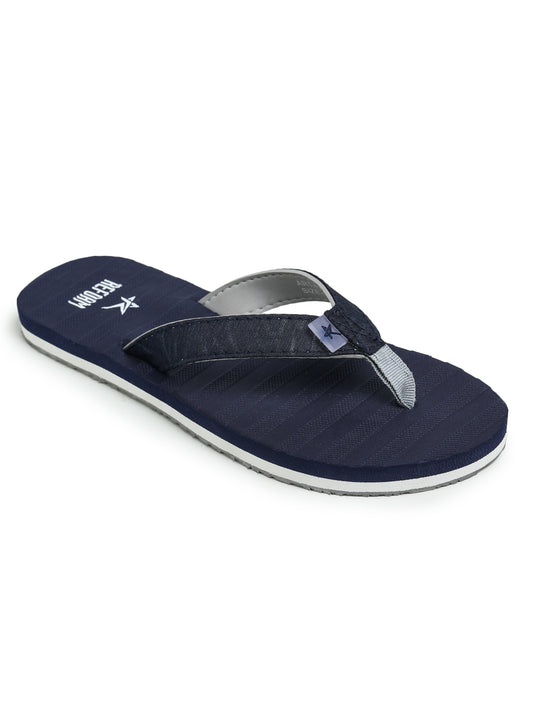 Navy Blue Solid Fabric Slip On Casual Slippers For Women