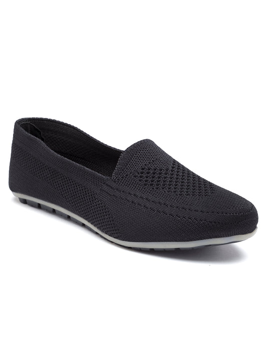 Black Solid Textile Slip On Casual Shoes For Women