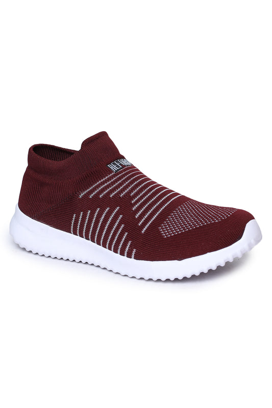 Maroon Solid Mesh Slip On Running Sport Shoes For Women