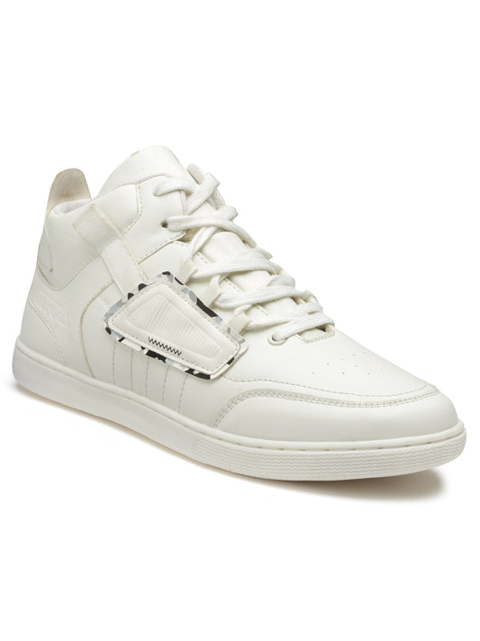 REFOAM Men's White Synthetic Leather Lace-Up Casual Sneaker