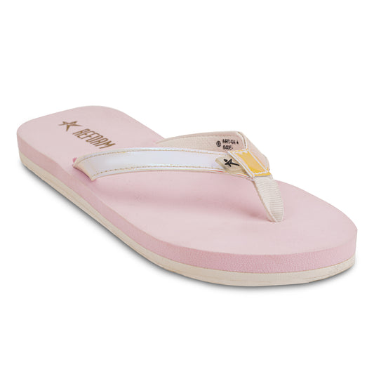 Pink Solid Textile Slip On Casual Slippers For Women