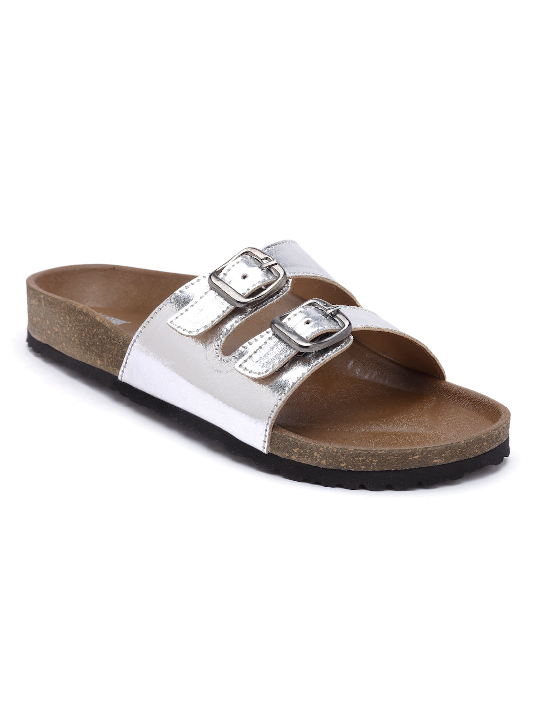 Women's Silver Synthetic Leather Casual Sandal