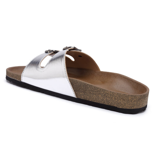Load image into Gallery viewer, Women&#39;s Silver Synthetic Leather Casual Sandal
