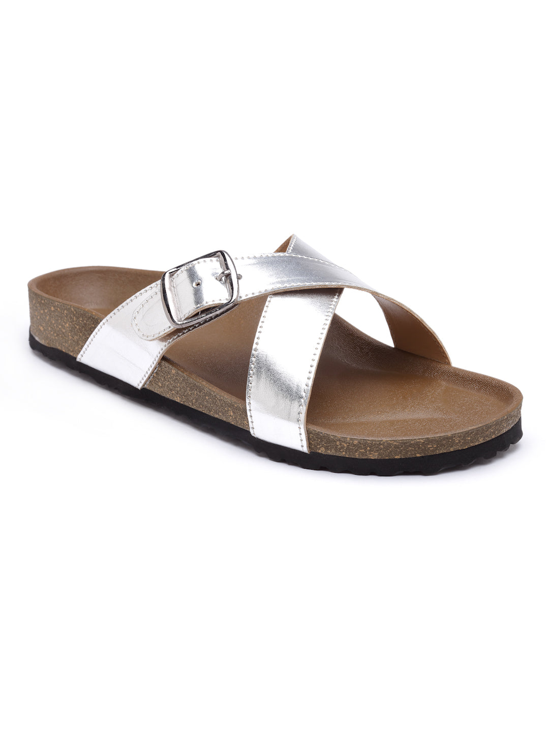 Women's Stylish Silver Synthetic Leather Casual Sandal