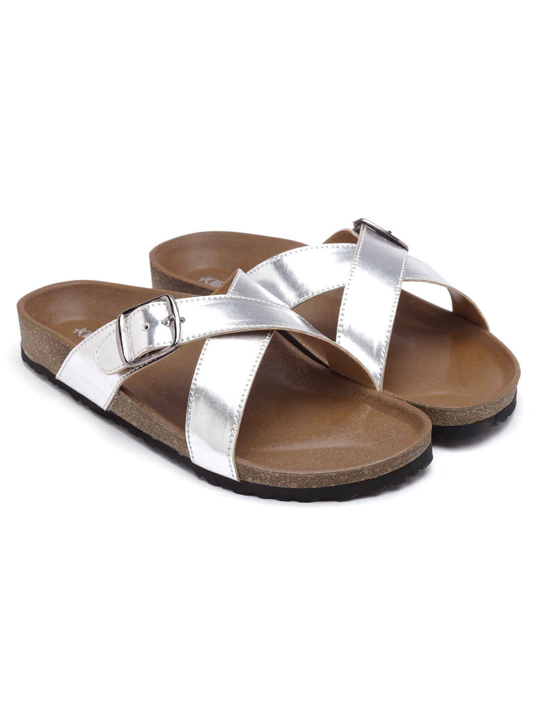 Women's Stylish Silver Synthetic Leather Casual Sandal