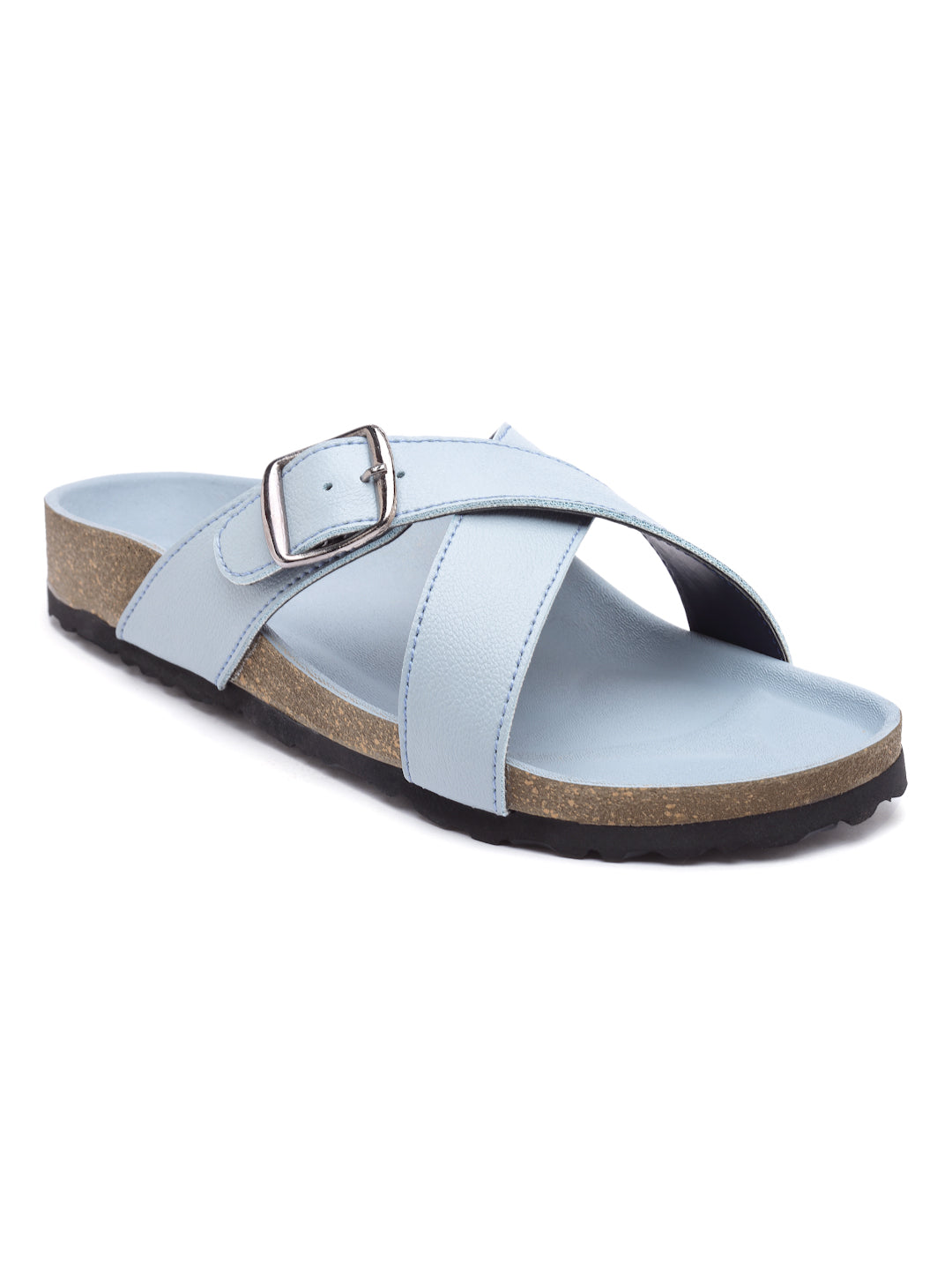 Women's Stylish Powder-Blue Synthetic Leather Casual Sandal