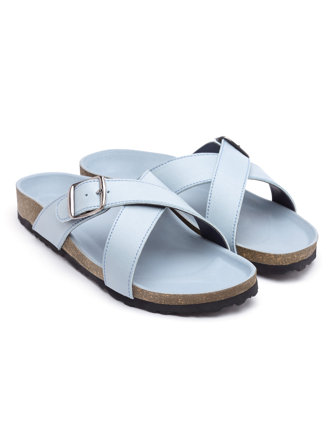 Women's Stylish Powder-Blue Synthetic Leather Casual Sandal