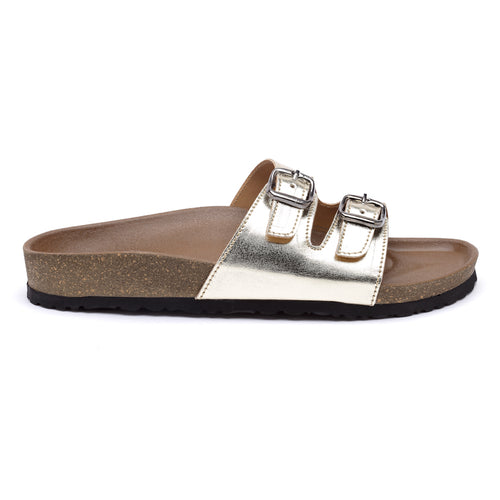 Load image into Gallery viewer, Women&#39;s Gold Synthetic Leather Casual Sandal

