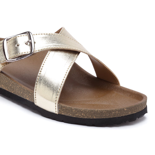 Load image into Gallery viewer, Women&#39;s Stylish Gold Synthetic Leather Casual Sandal
