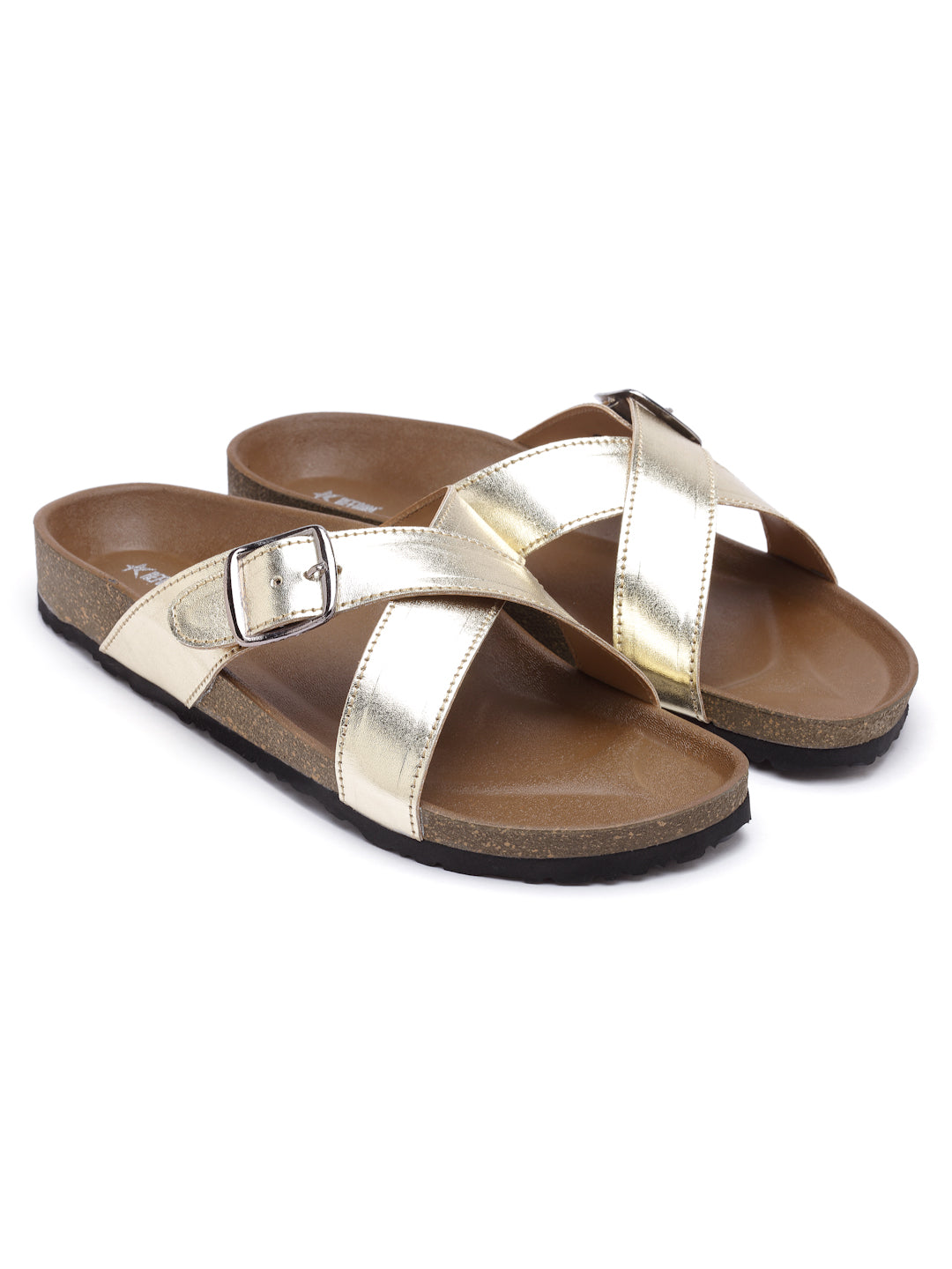Women's Stylish Gold Synthetic Leather Casual Sandal