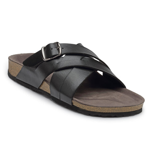 Load image into Gallery viewer, Men&#39;s Black Synthetic Leather Slip On Casual Sandals
