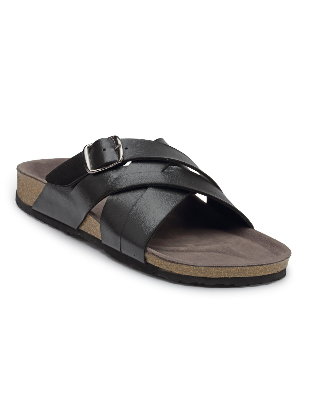 Men's Black Synthetic Leather Slip On Casual Sandals