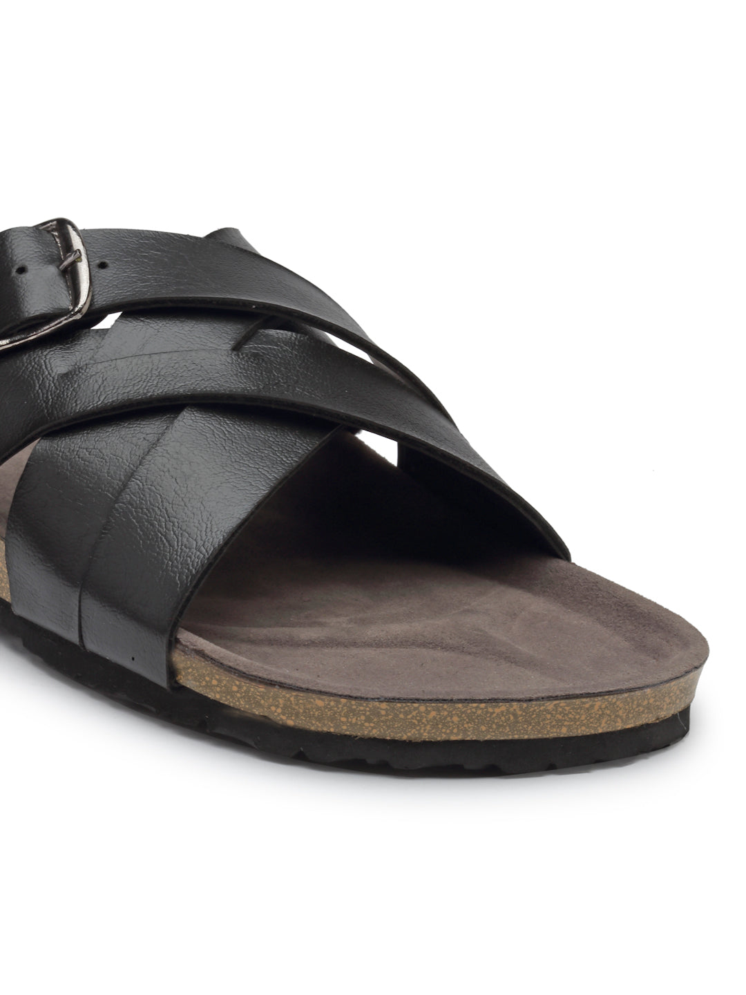 Men's Black Synthetic Leather Slip On Casual Sandals