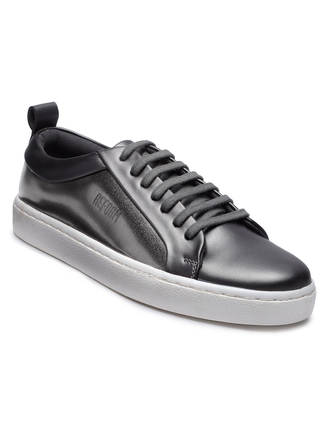 Women's Black Synthetic Leather Lace up Casual Sneaker