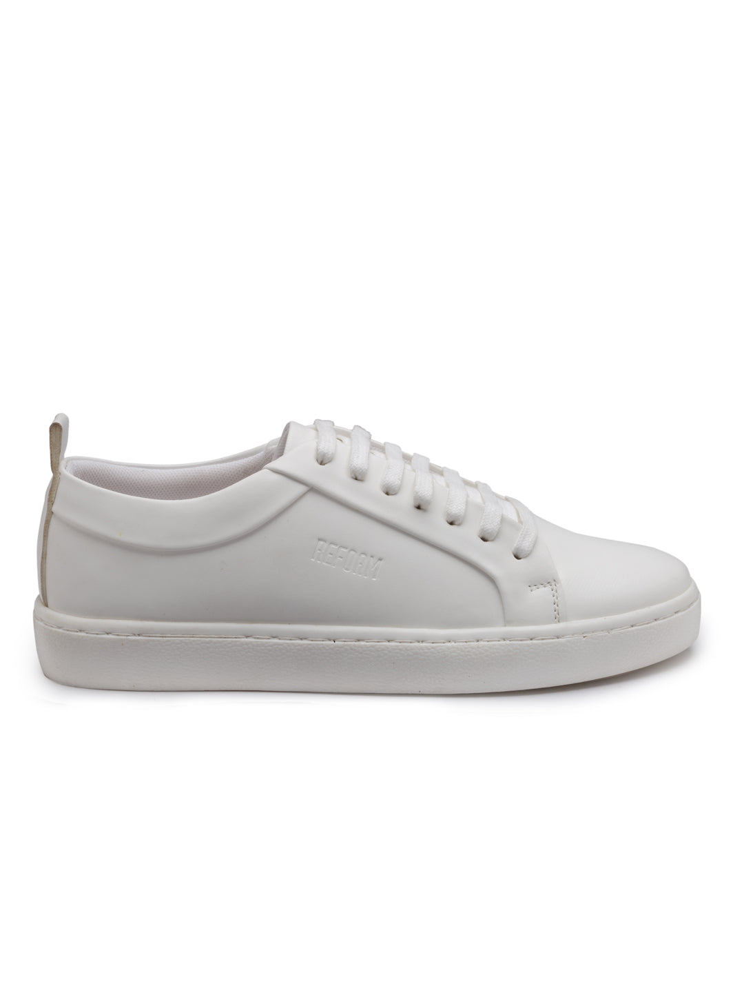 Women's White Synthetic Leather Lace up Casual Sneaker