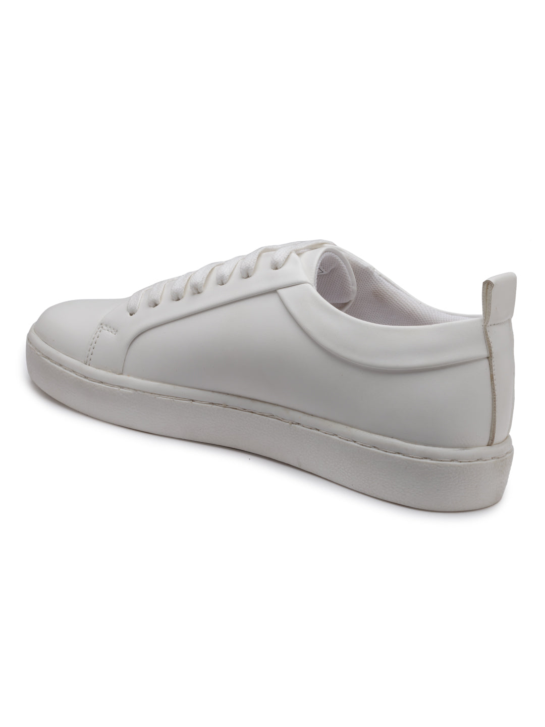 Women's White Synthetic Leather Lace up Casual Sneaker