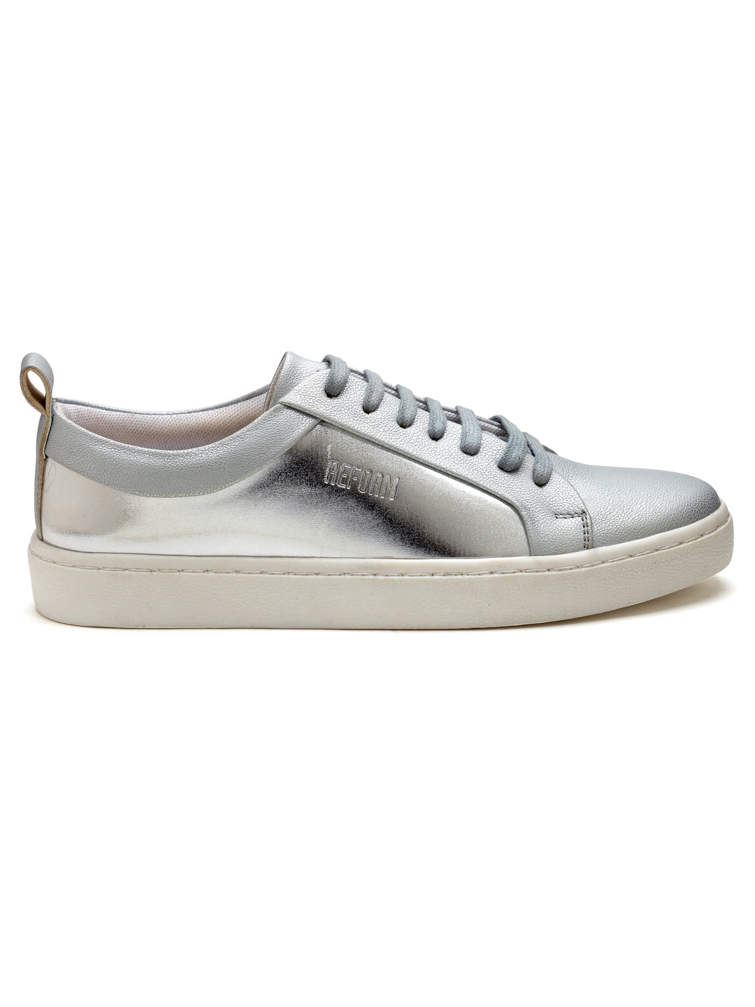 Women's Silver Synthetic Leather Lace up Casual Sneaker