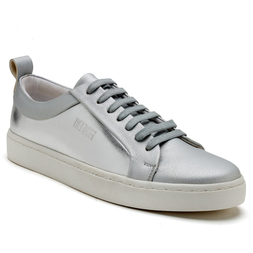 Load image into Gallery viewer, Women&#39;s Silver Synthetic Leather Lace up Casual Sneaker
