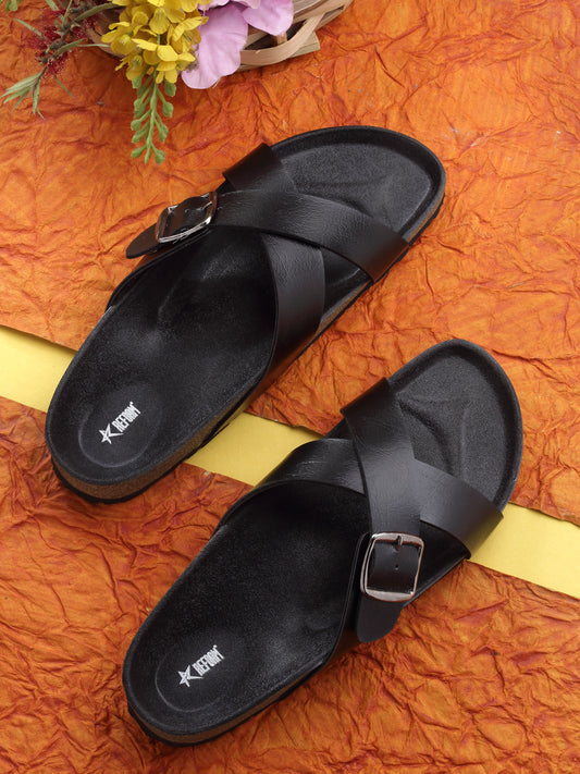 Women's Stylish Black Synthetic Leather Casual Sandal