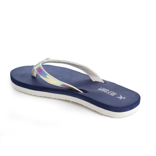 Load image into Gallery viewer, Navy Blue Solid Textile Slip On Casual Slippers For Women
