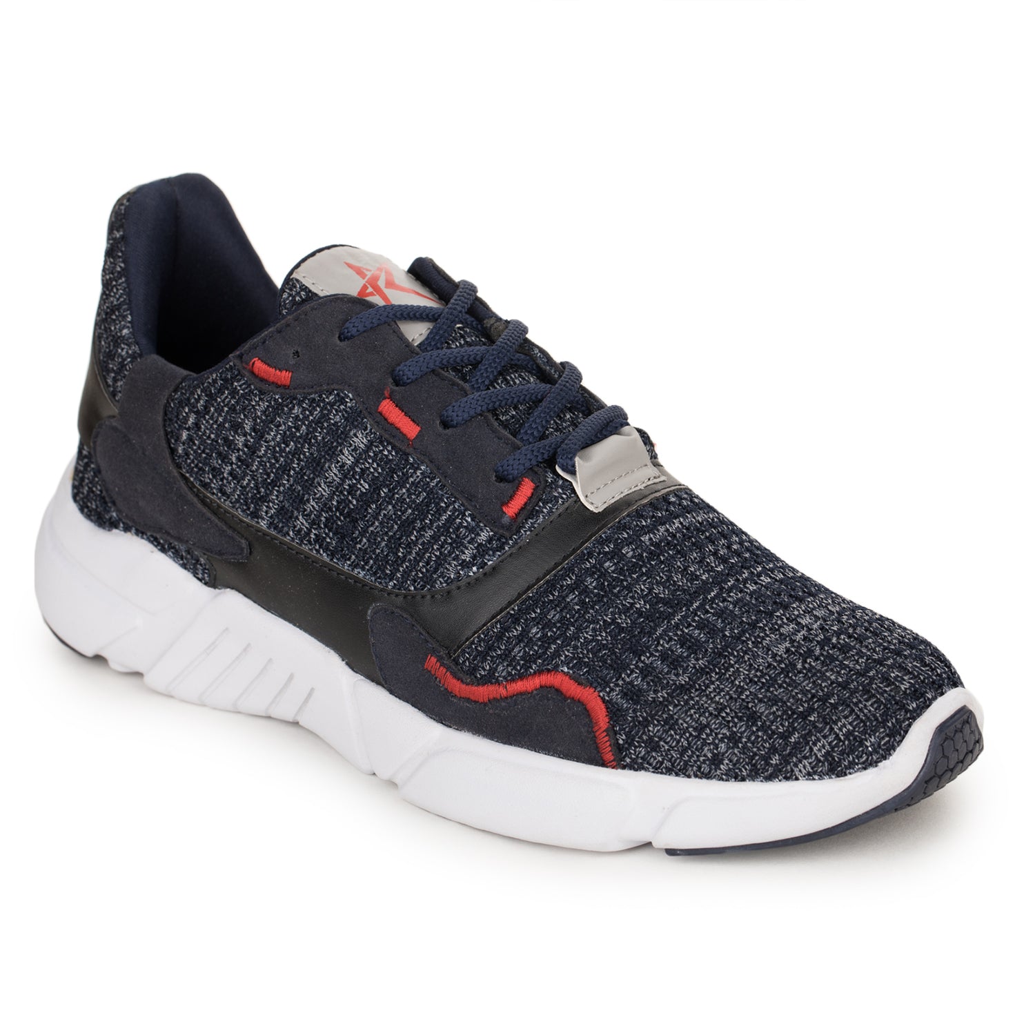 Navy Blue Solid Mesh Lace Up Running Sport Shoes For Men