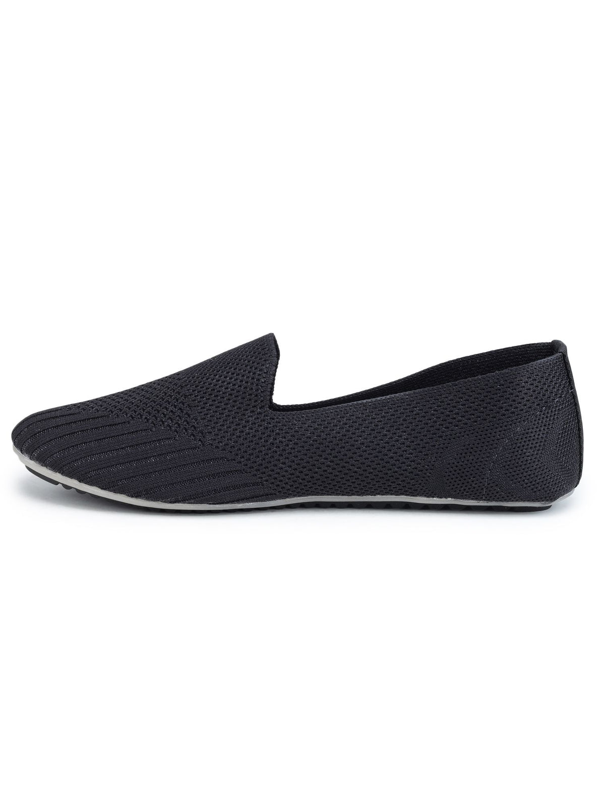 Black Solid Textile Slip On Casual Bellies for Women