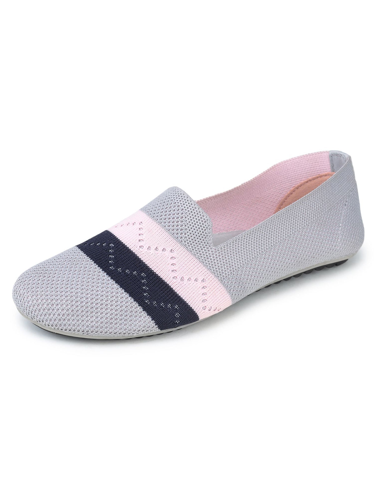 Grey Solid Textile Slip On Casual Bellies for Women