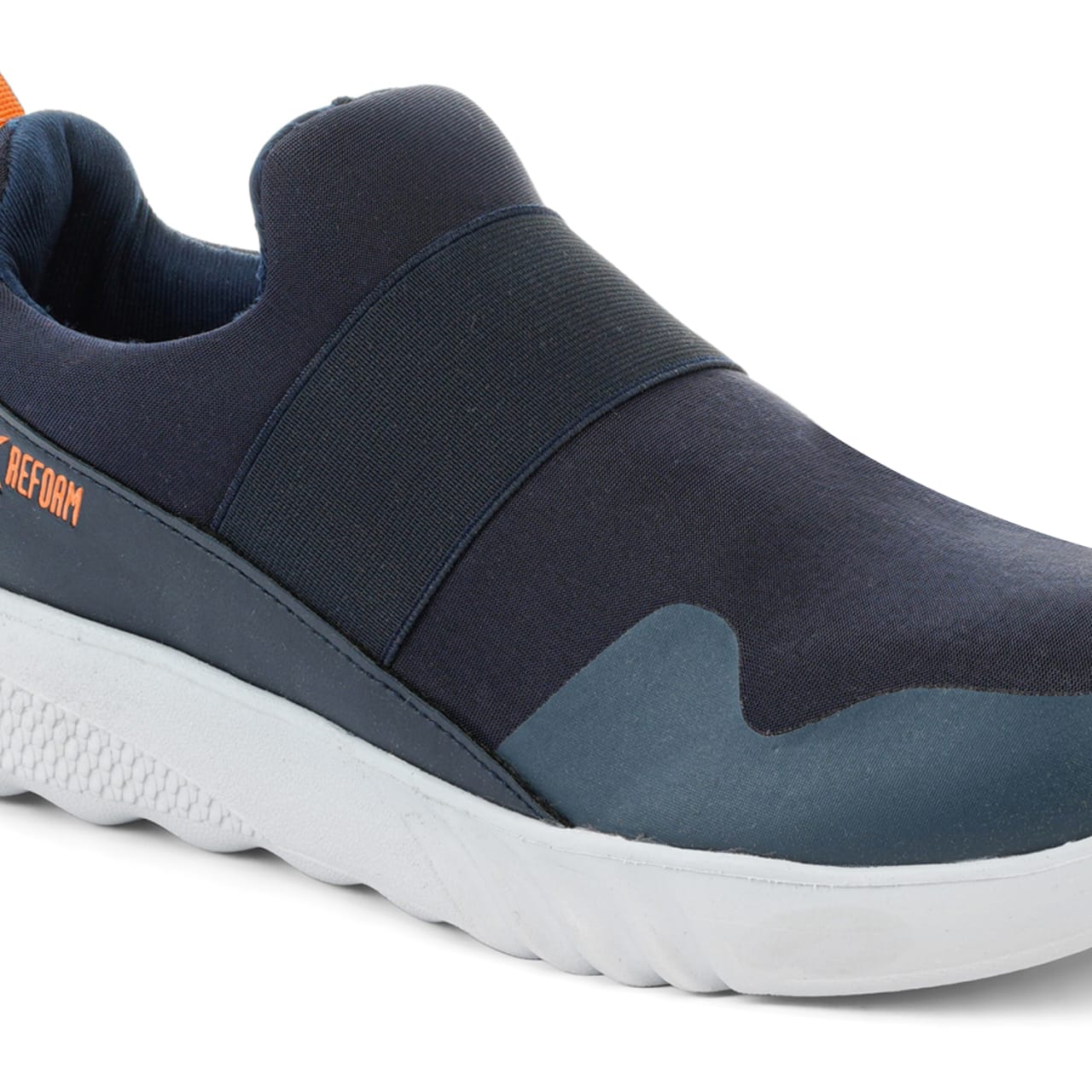 Navy Blue Solid Textile Slip On Running Sport Shoes For Men