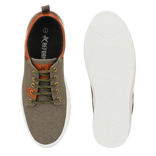Load image into Gallery viewer, Olive Solid Synthetic Leather Lace Up Lifestyle Casual Shoes For Men
