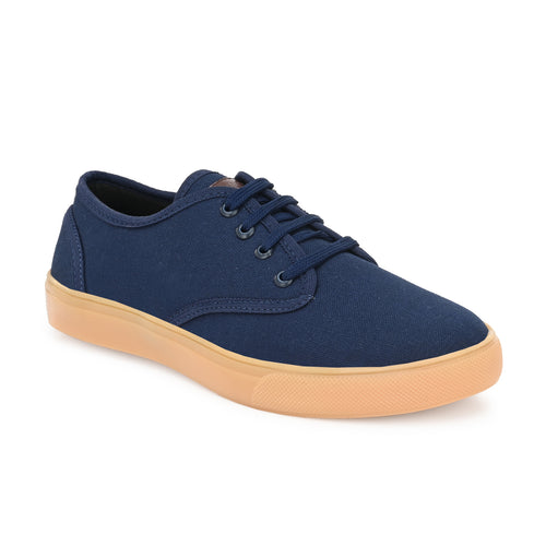Load image into Gallery viewer, Navy Blue Solid Synthetic Leather Lace Up Lifestyle Casual Shoes For Men
