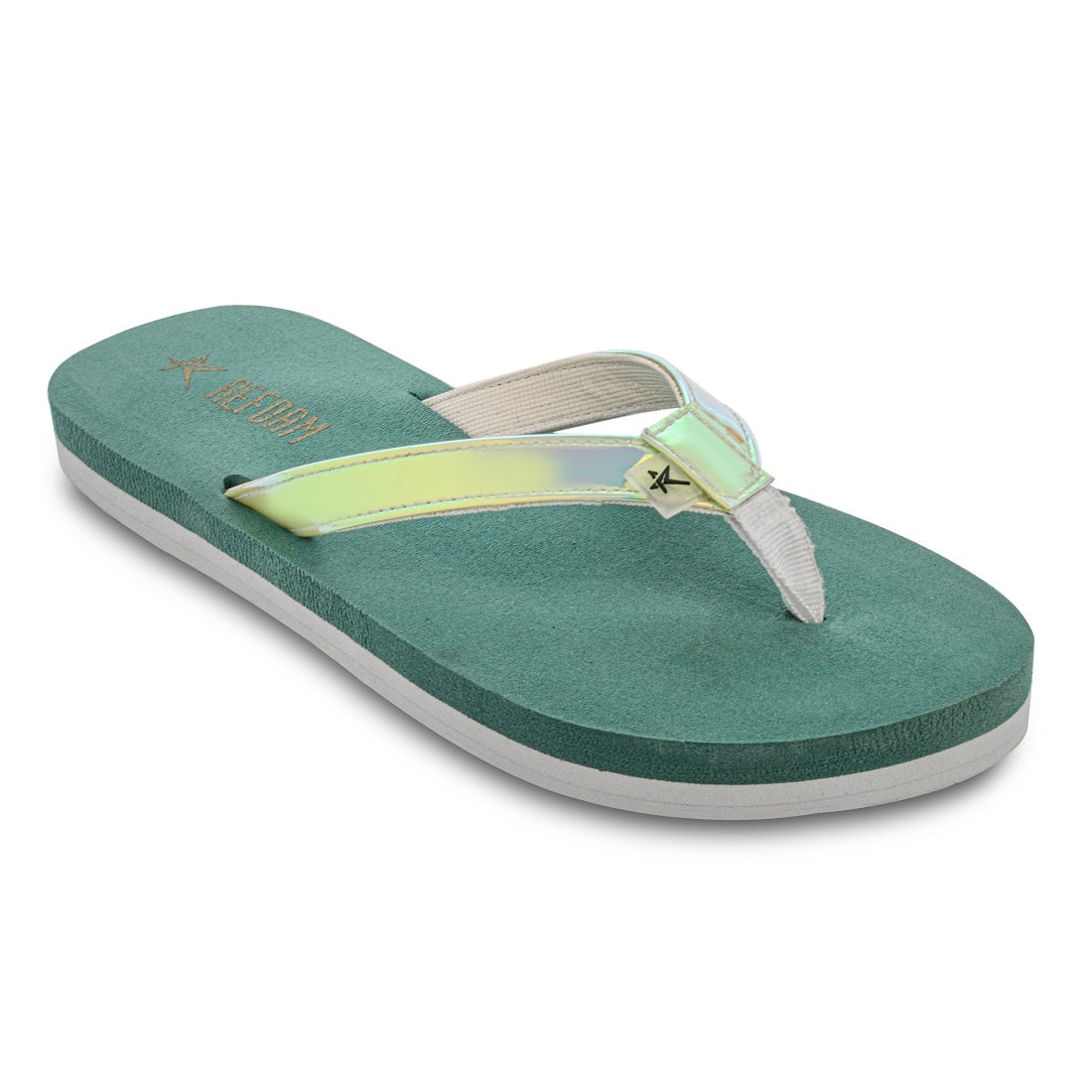 Green Solid Textile Slip On Casual Slippers For Women