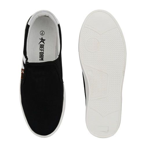 Load image into Gallery viewer, Black Solid Canvas Slip On Lifestyle Casual Shoes For Men

