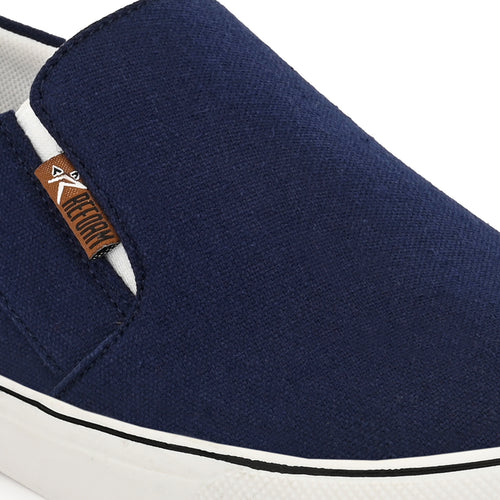 Load image into Gallery viewer, Navy Blue Solid Fabric Slip On Lifestyle Casual Shoes For Men
