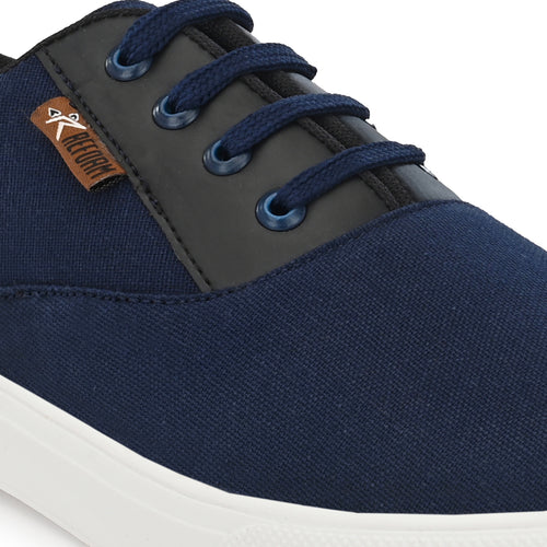 Load image into Gallery viewer, Navy Blue Solid Fabric Lace Up Lifestyle Casual Shoes For Men
