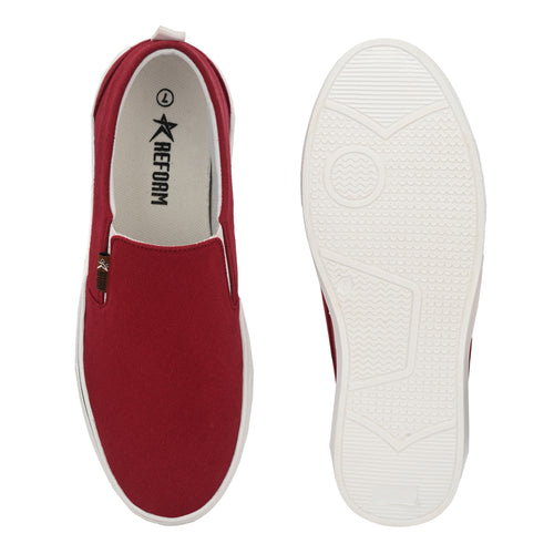 Load image into Gallery viewer, Maroon Solid Fabric Slip On Lifestyle Casual Shoes For Men
