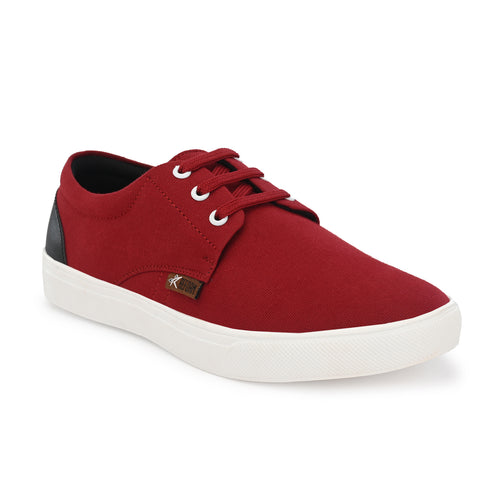 Load image into Gallery viewer, Maroon Solid Fabric Lace Up Lifestyle Casual Shoes For Men
