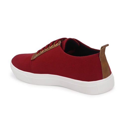 Load image into Gallery viewer, Maroon Solid Fabric Lace Up Lifestyle Casual Shoes For Men

