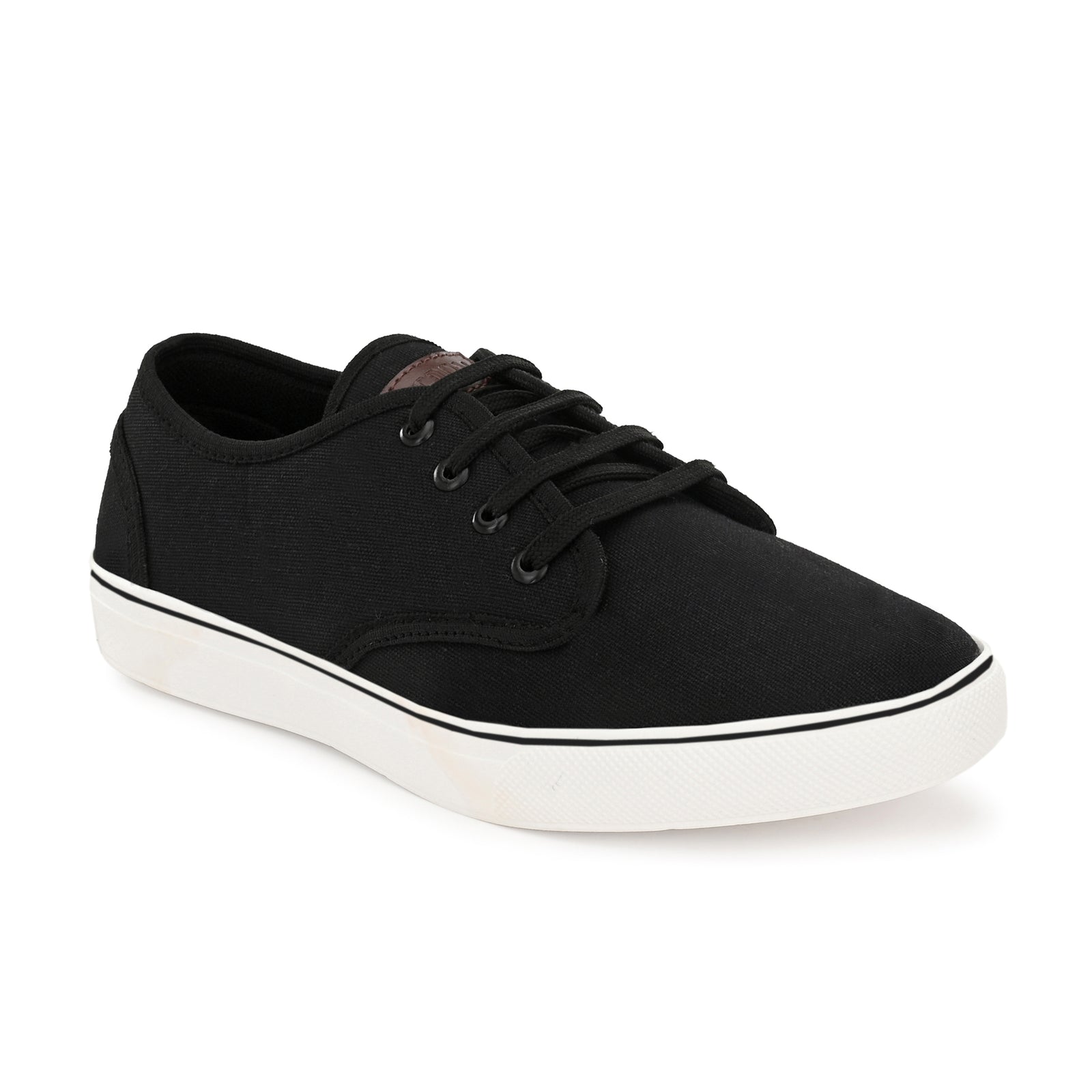 Black Solid Canvas Lace Up Lifestyle Casual Shoes For Men