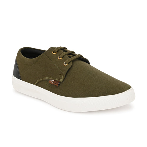Load image into Gallery viewer, Olive Solid Canvas Lace Up Lifestyle Casual Shoes For Men
