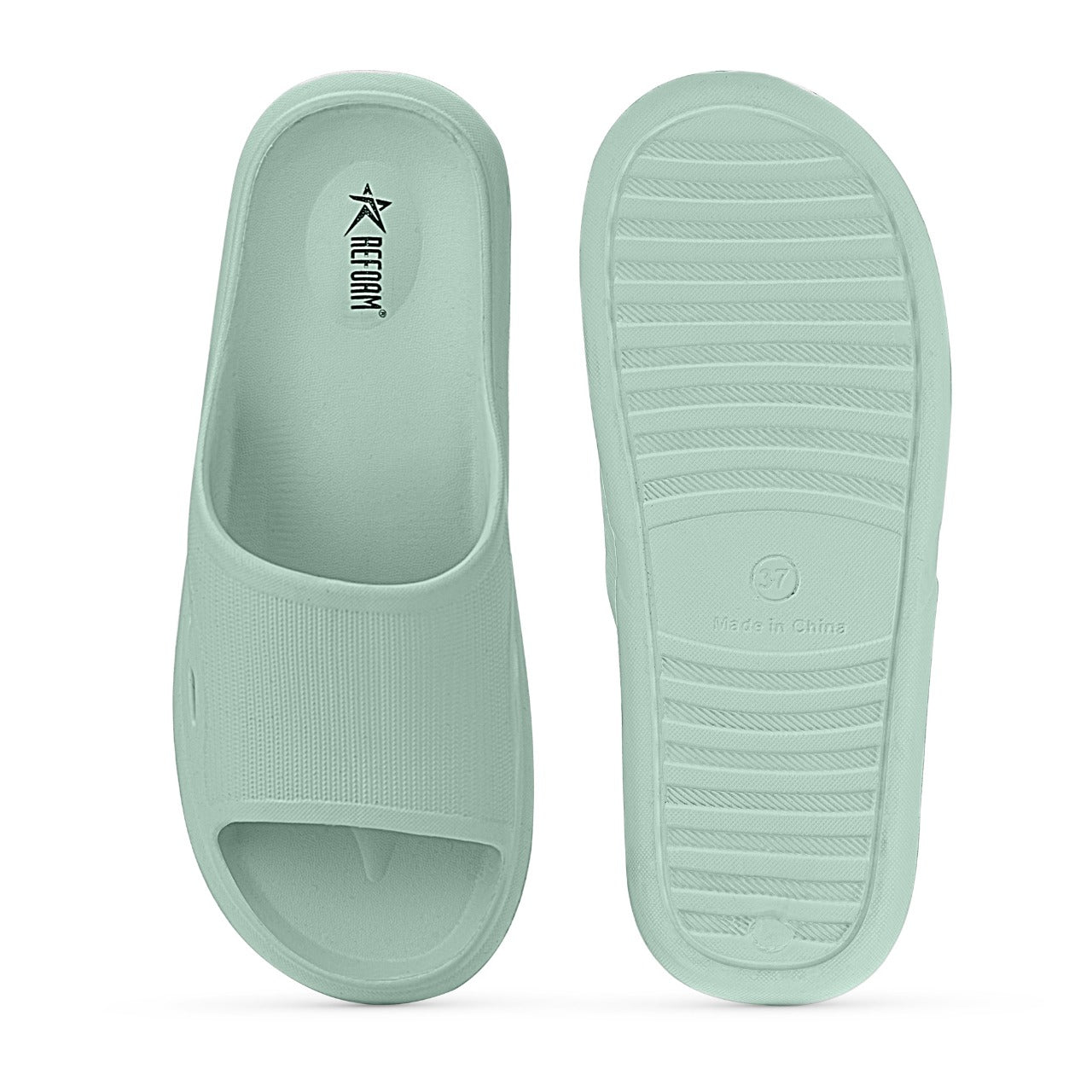 Green Solid Rubber Slip On Casual Slippers For Women
