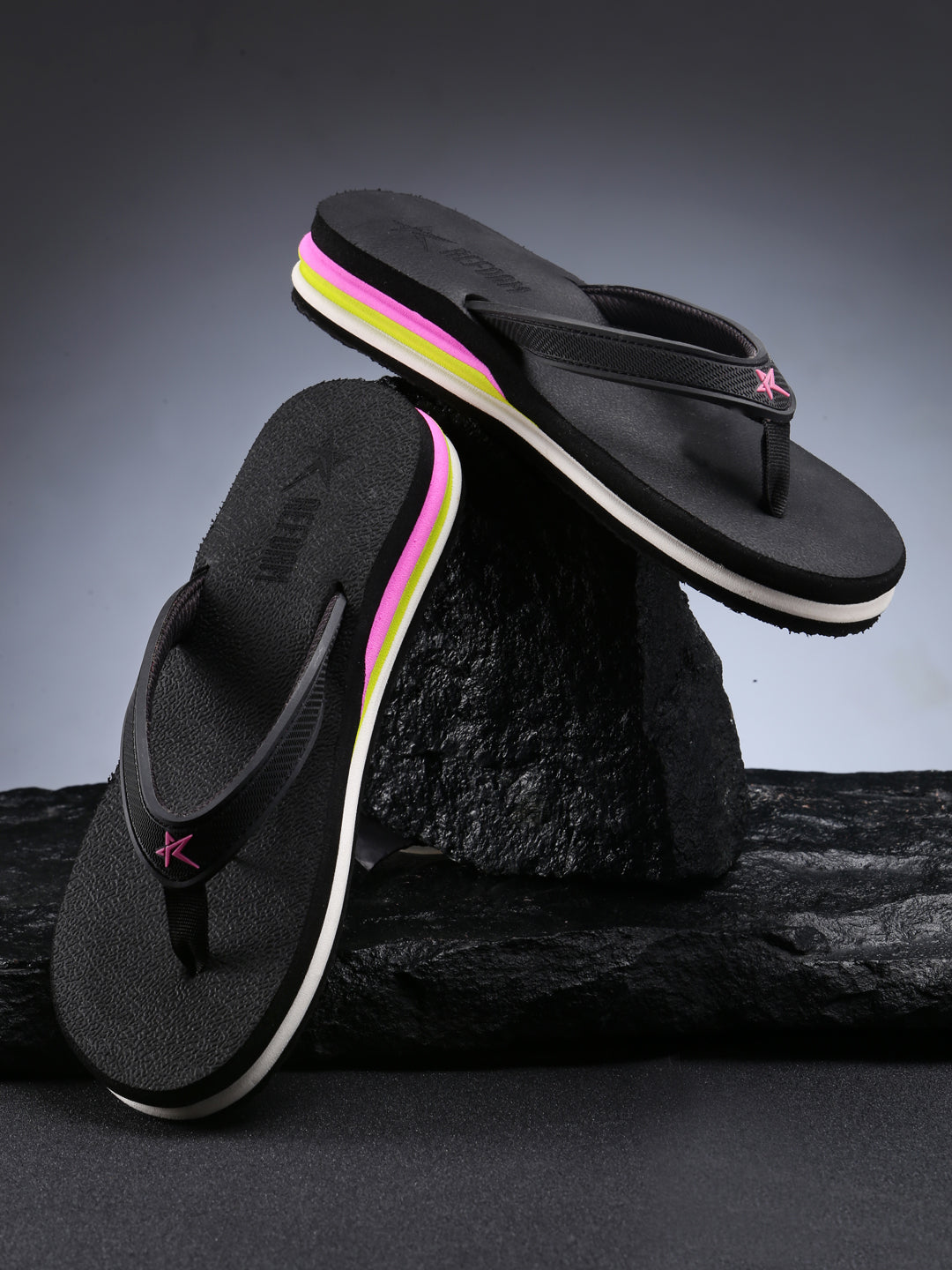 Black Solid Textile Slip-On Slipper For Women