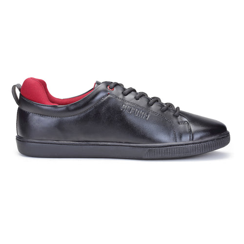 Load image into Gallery viewer, Black Solid Synthetic Leather &amp; Comfort Foam Lace Up Sneakers For Men
