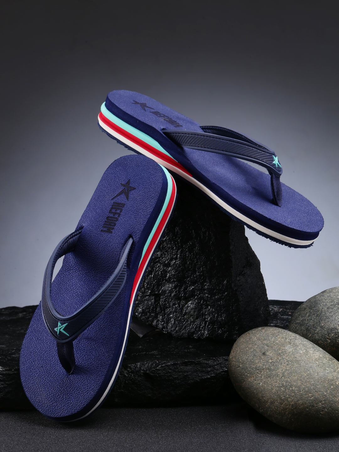 Navy Solid Textile Slip-On Slipper For Women