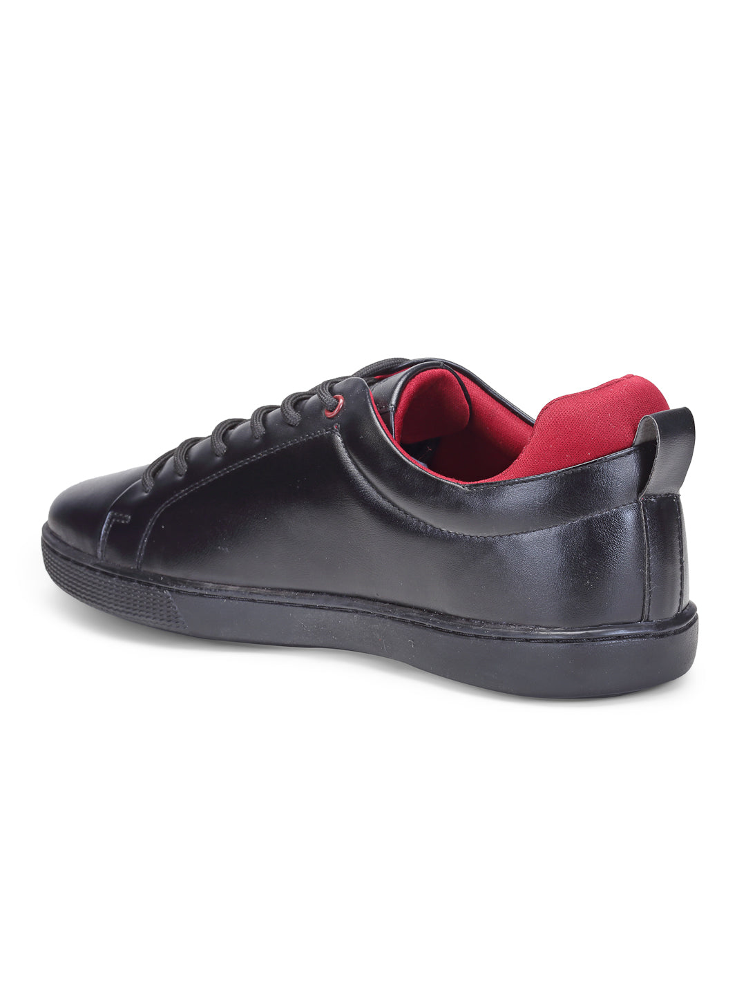 Black Solid Synthetic Leather & Comfort Foam Lace Up Sneakers For Men