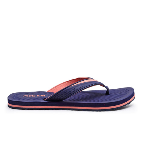 Load image into Gallery viewer, Navy Blue &amp; Peach Solid Rubber Slip On Casual Slippers For Women
