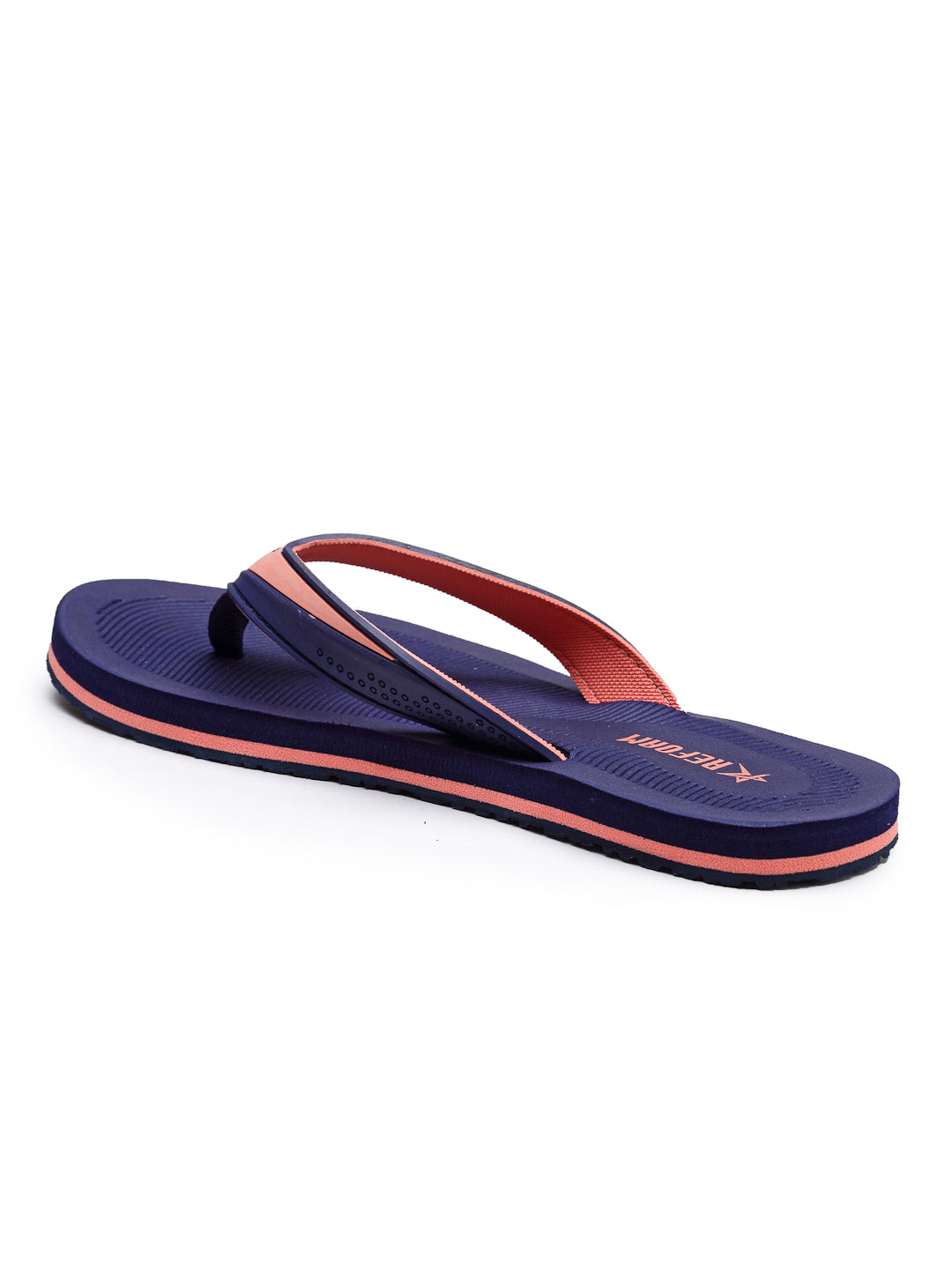Navy Blue & Peach Solid Rubber Slip On Casual Slippers For Women