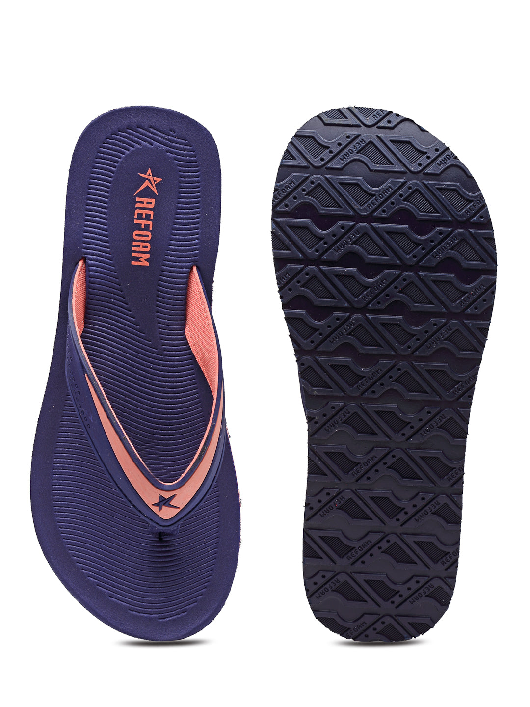 Navy Blue & Peach Solid Rubber Slip On Casual Slippers For Women
