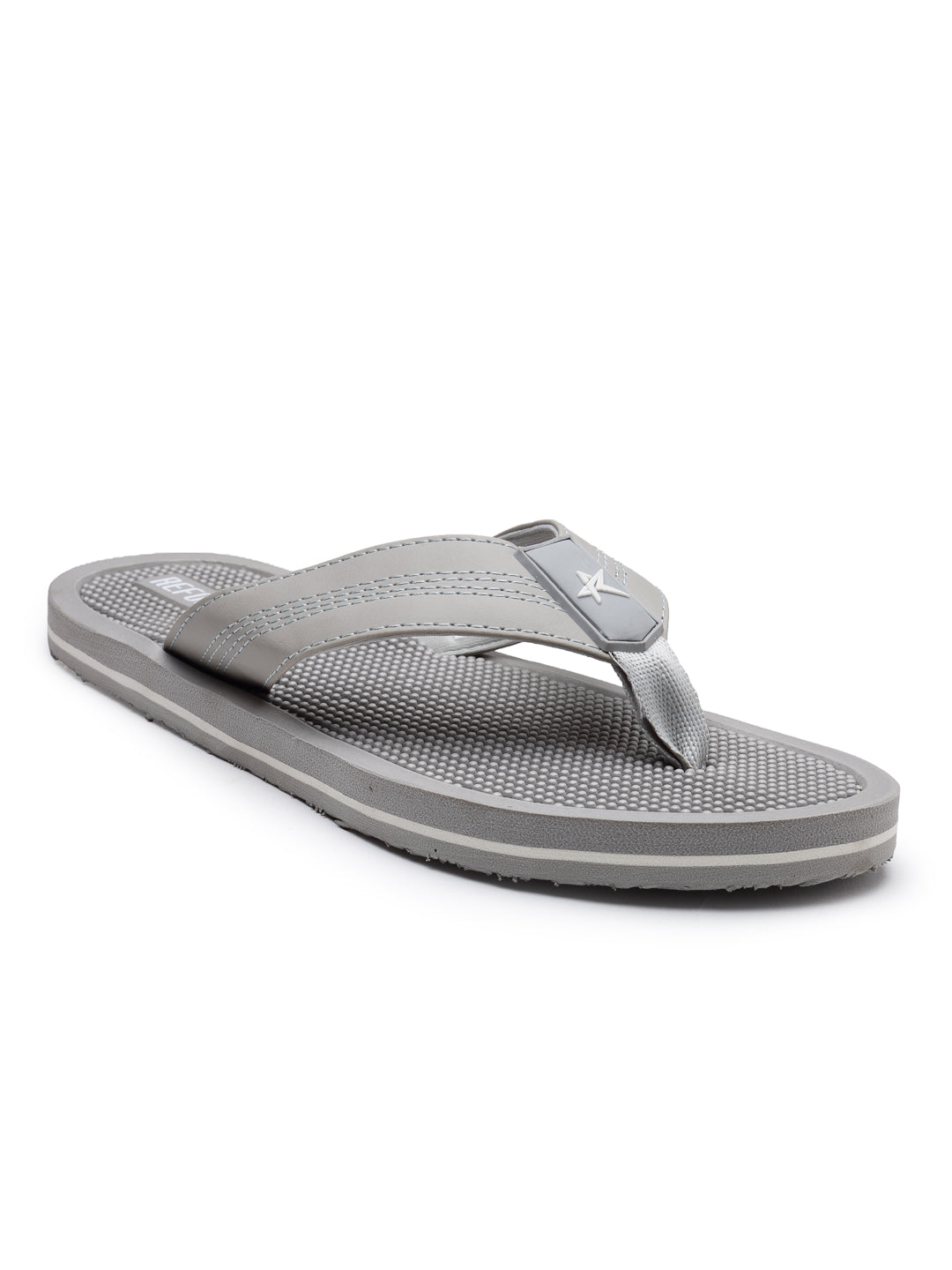 Light Grey Solid Rubber Slip On Casual Slippers For Men