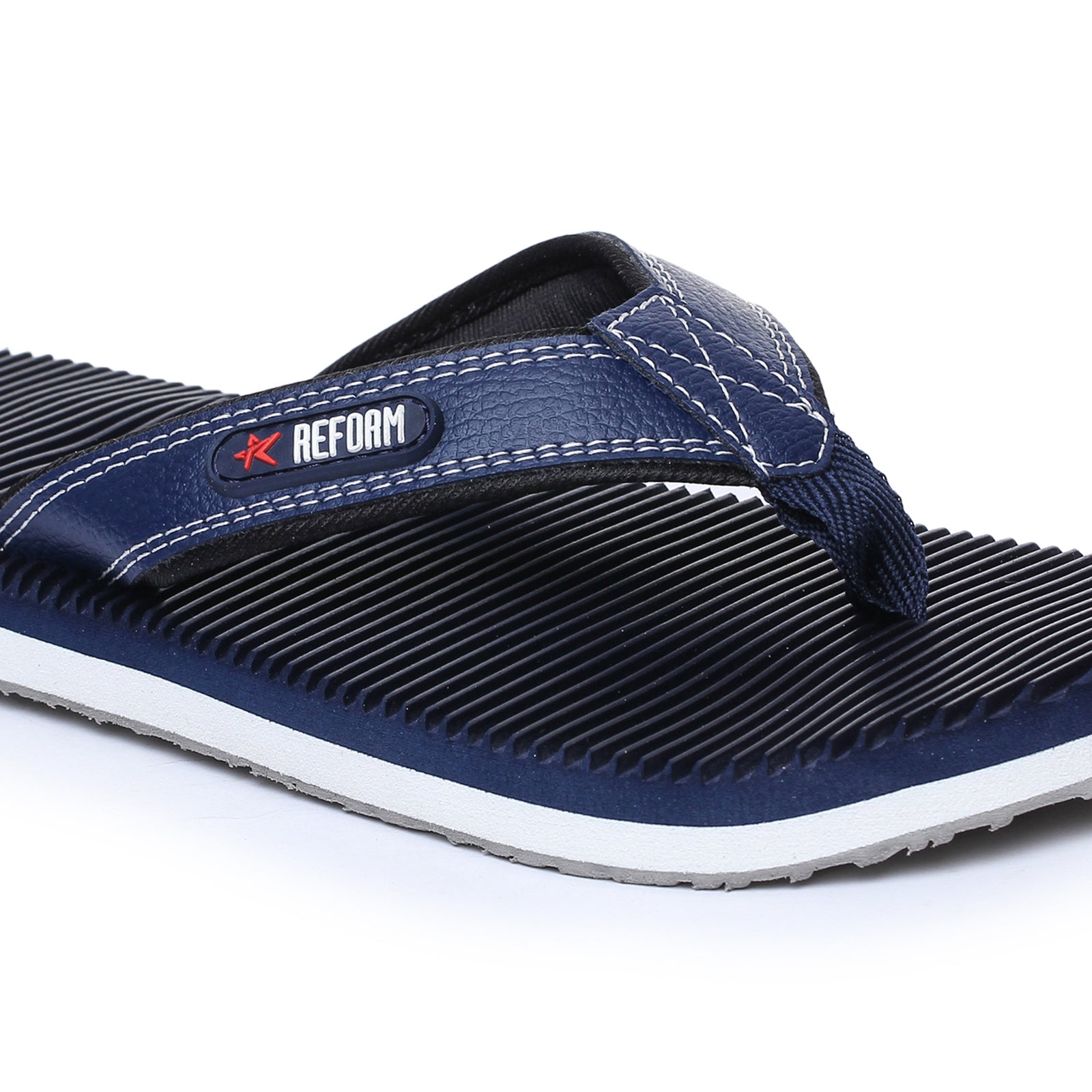 Navy Blue Solid Fabric Slip On Casual Slippers For Men