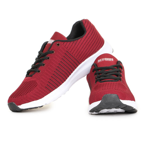 Load image into Gallery viewer, Maroon Solid Mesh Lace Up Running Sport Shoes For Men
